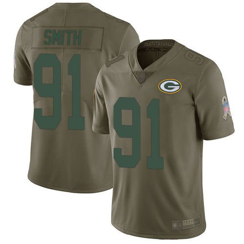 Green Bay Packers Limited Olive Men #91 Smith Preston Jersey Nike NFL 2017 Salute to Service->green bay packers->NFL Jersey